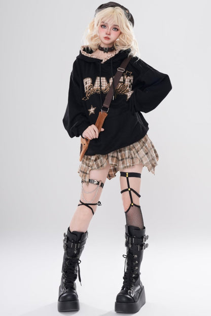 Retro Fleece Hooded Top Set