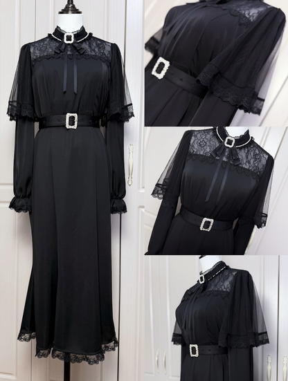 [pre-order] Clear Lace Ribbon Long Dress