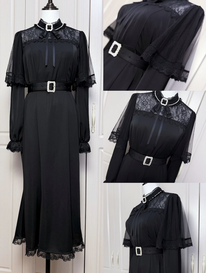 [pre-order] Clear Lace Ribbon Long Dress