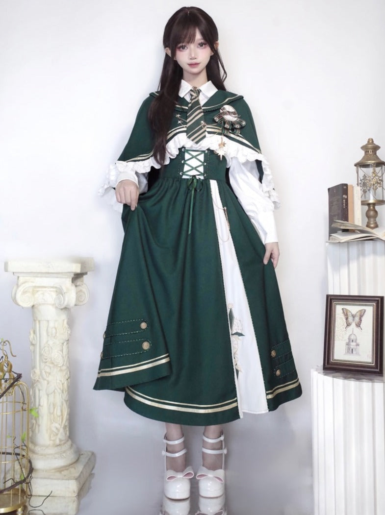New Time Traveler Short Cape + Blouse + Lace-up Flare Skirt
