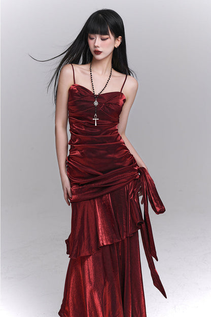 Dark Red Suspender Dress