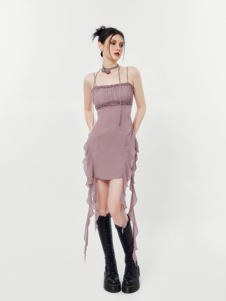 Double Streamer Rose Ruffle Cami Dress