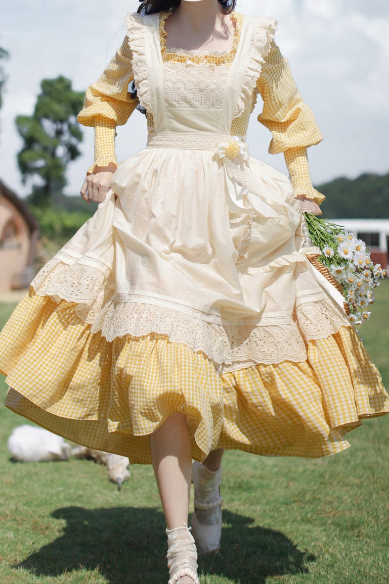 [pre-order] Retro Girly Yellow Dress + Apron + Ribbon