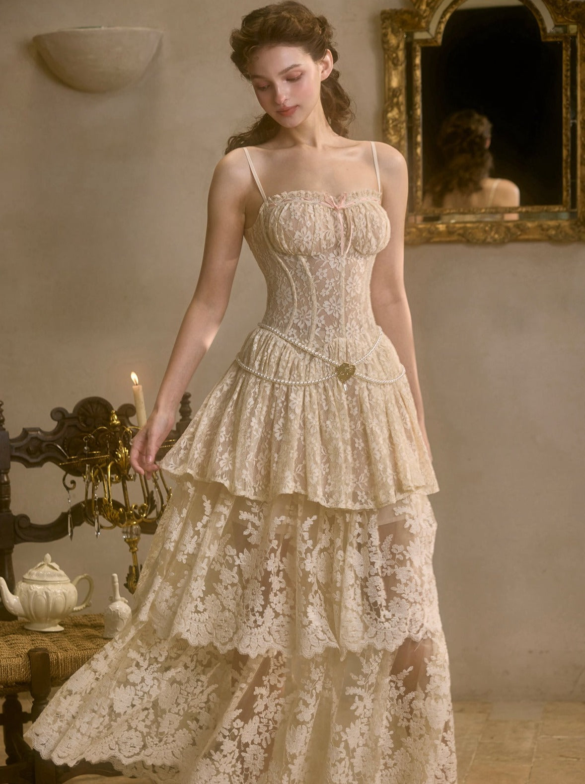 [pre-order] Sweet Waltz Lace Camisole + Long Skirt + Peplum Belt