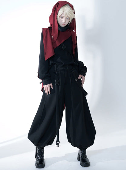 Dark Cool Jacket + Capri Pants + Hooded Scarf