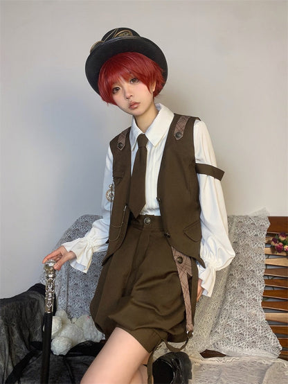 Detective Boy Vest + Ruffle Blouse + Balloon Pants