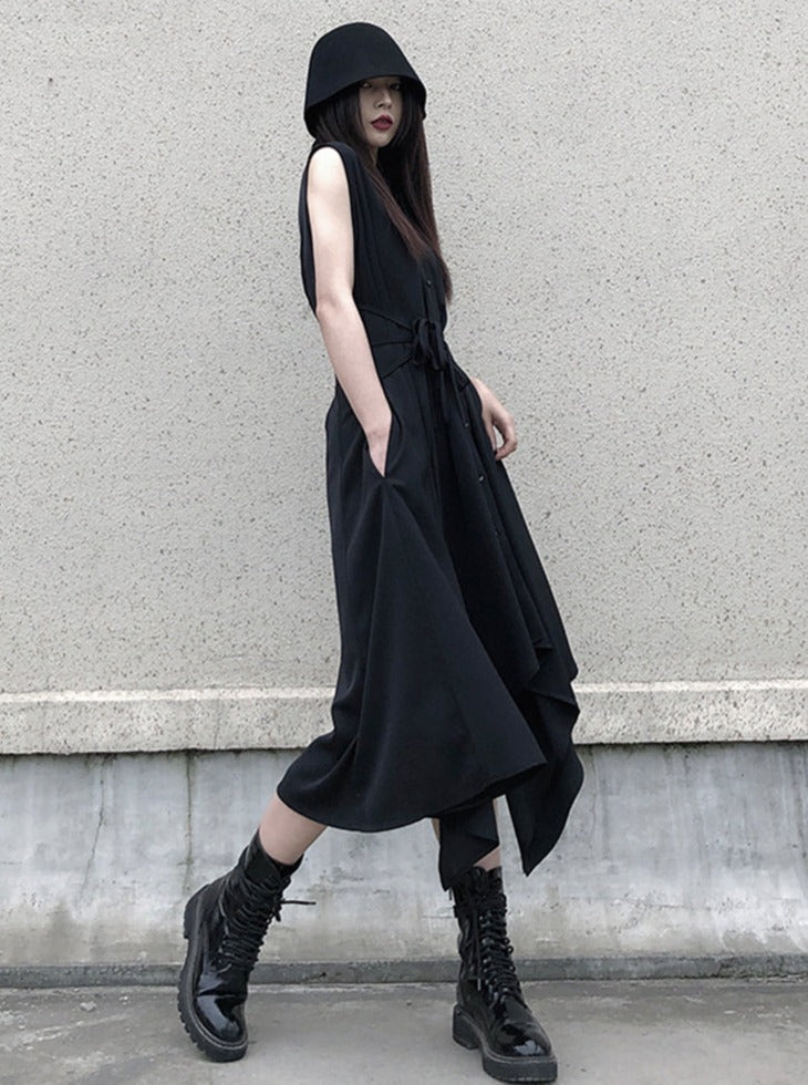 Sleeveless Flare Design Mode Shirt Dress