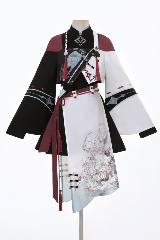 Devil's Chinese-style Jacket + Camisole + Pleated Skirt + Skirt Curtains