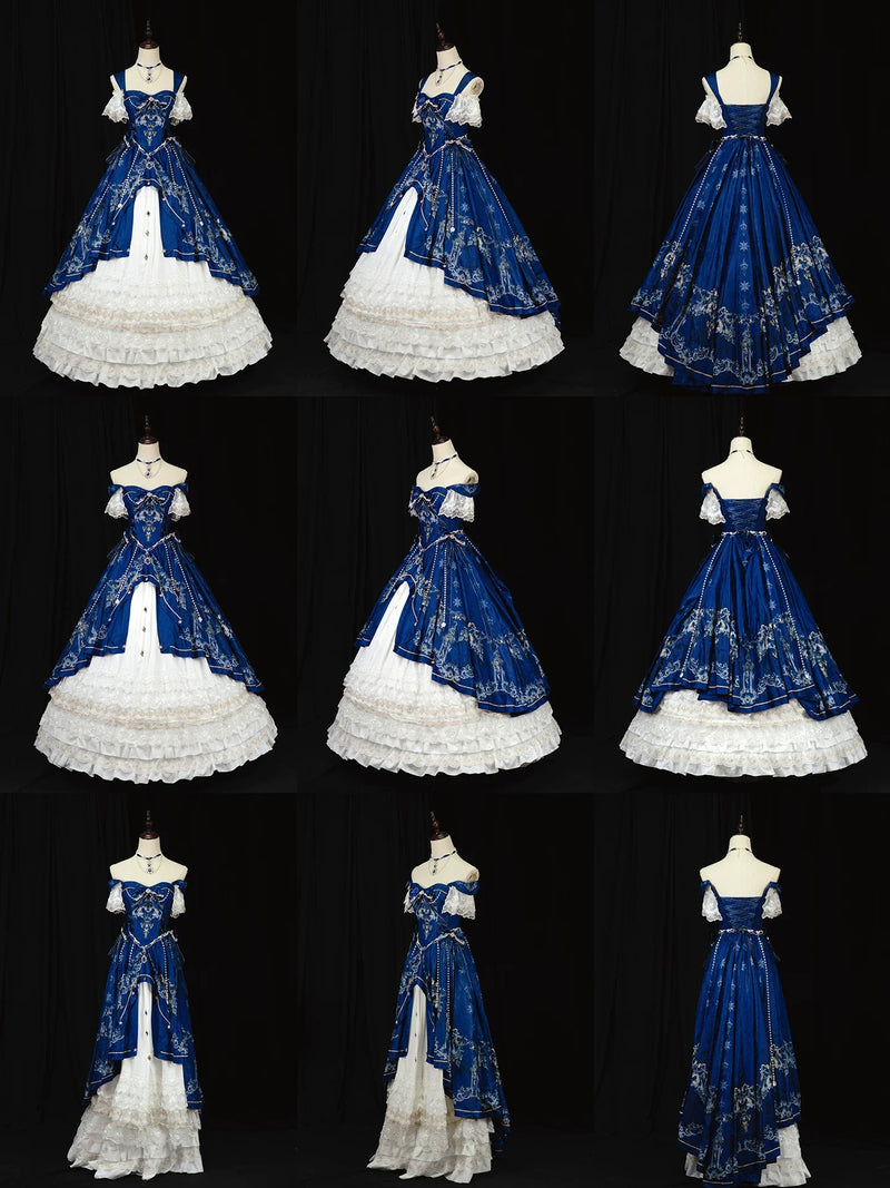 [pre-order Deadline: May 3] Dark Blue White Corset Lace Ribbon Lolita Jsk Princess Dress + Complete Set