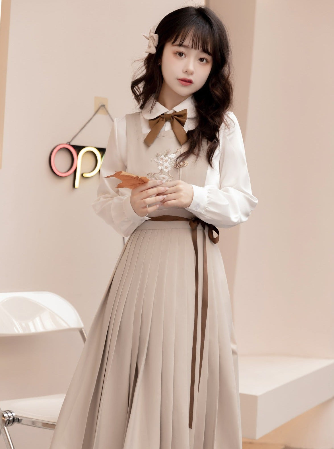 College Style Jacket + Suspender Skirt + Ribbon Blouse