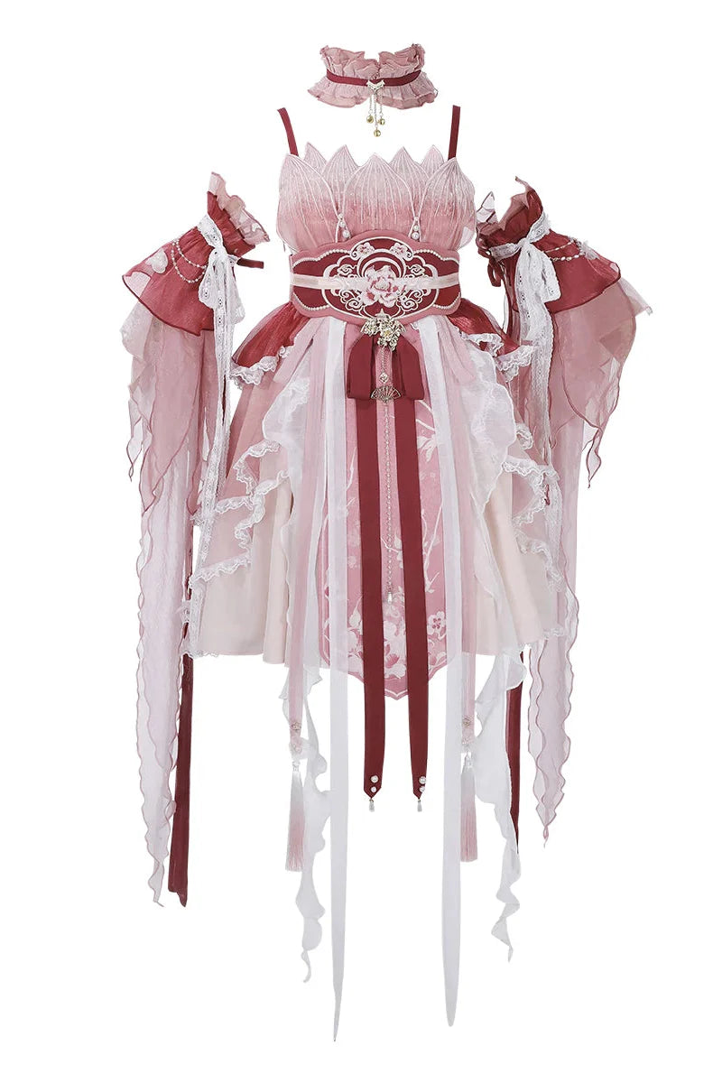 Chinese-style Feather Dress + Feather Sleeves + Waist Belt