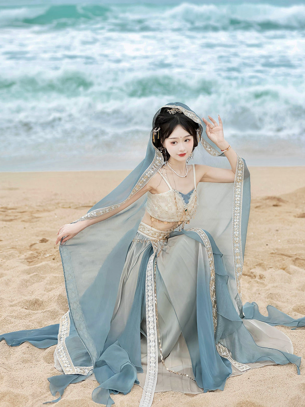 Arabian Night Chinese-style Exotic Top Skirt Veil Set