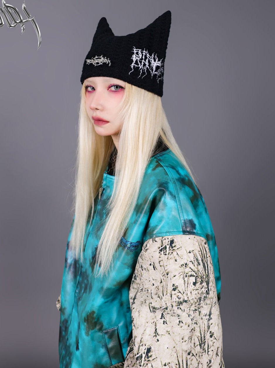 Cat Ears Metal Thorns Embroidered Knit Hat