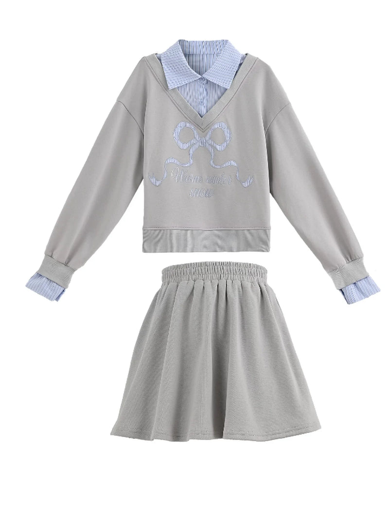 Ribbon Sweatshirt Top + Skirt