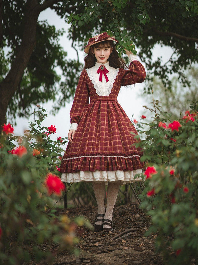 Retro Girl Volume Check Lolita Dress [pre-order]