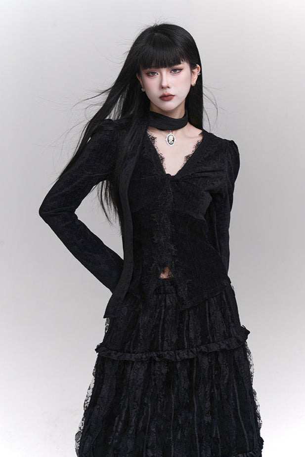 Velvet V Neck Top + Mode Ghost Skirt