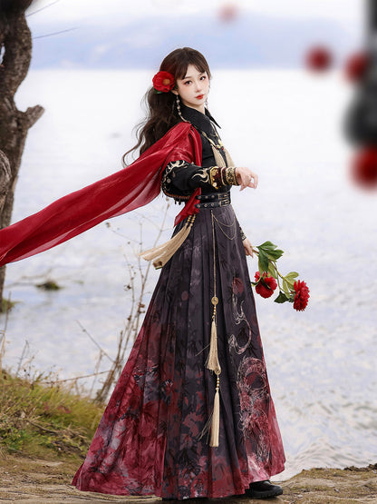 Fire China Long Coat + Top + Long Skirt