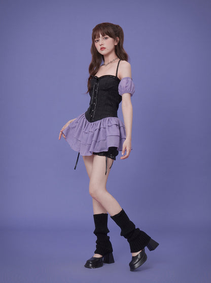 Concert God Dress Black Purple Tiered Dress