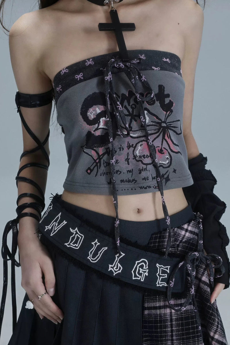 Y2k Patchwork Printed Tube Top