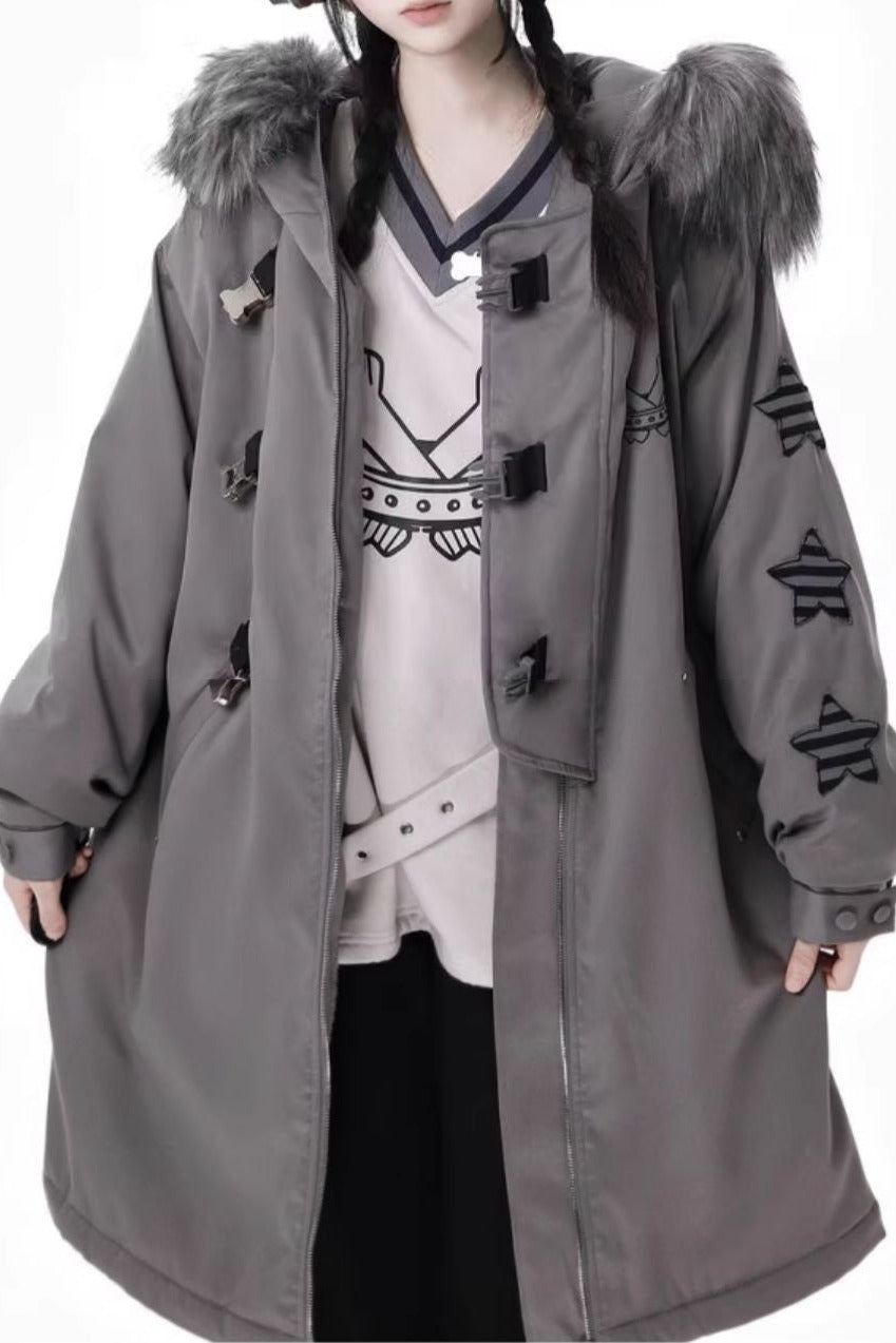 Gray Tone Shadow High End Star Cross Patch Buckle Coat Set