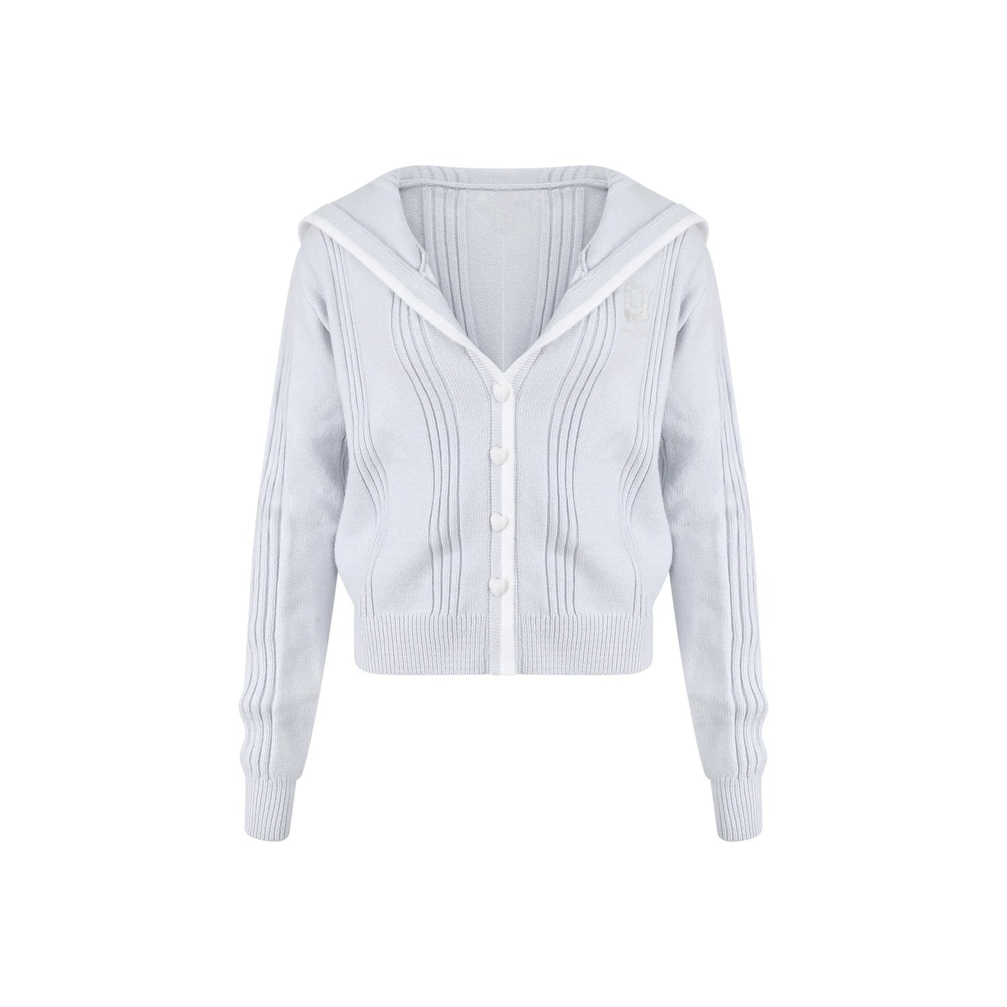 Milk Blue Sea Salt Light Blue Knit Cardigan + Printed Suspenders + Knit Pants