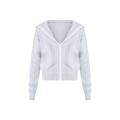 Milk Blue Sea Salt Light Blue Knit Cardigan + Printed Suspenders + Knit Pants