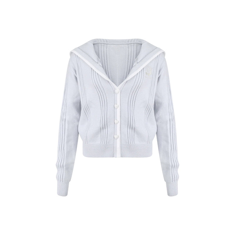 Milk Blue Sea Salt Light Blue Knit Cardigan + Printed Suspenders + Knit Pants
