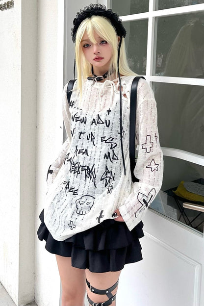 Lazy Style Cross Print Slim Knit Top Set
