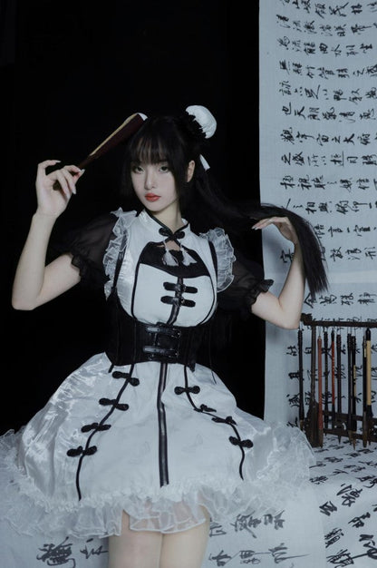 Dark Punk Black White Chinese-style Dress Suit