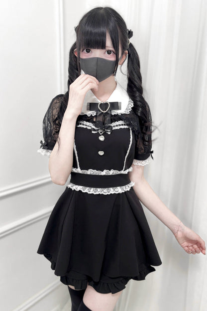 Lace Shawl Ribbon Shirt Collar Top + Shorts