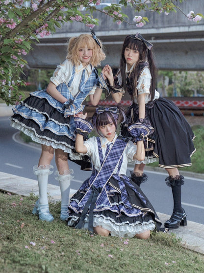 Idol Plaid Lolita Top + Tiered Ruffle Plaid Skirt
