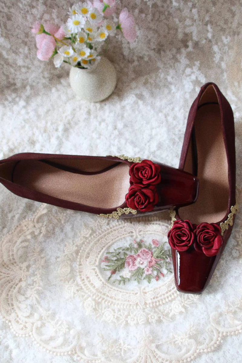 Retro Square Toe French Leather Stitch Flat Heel