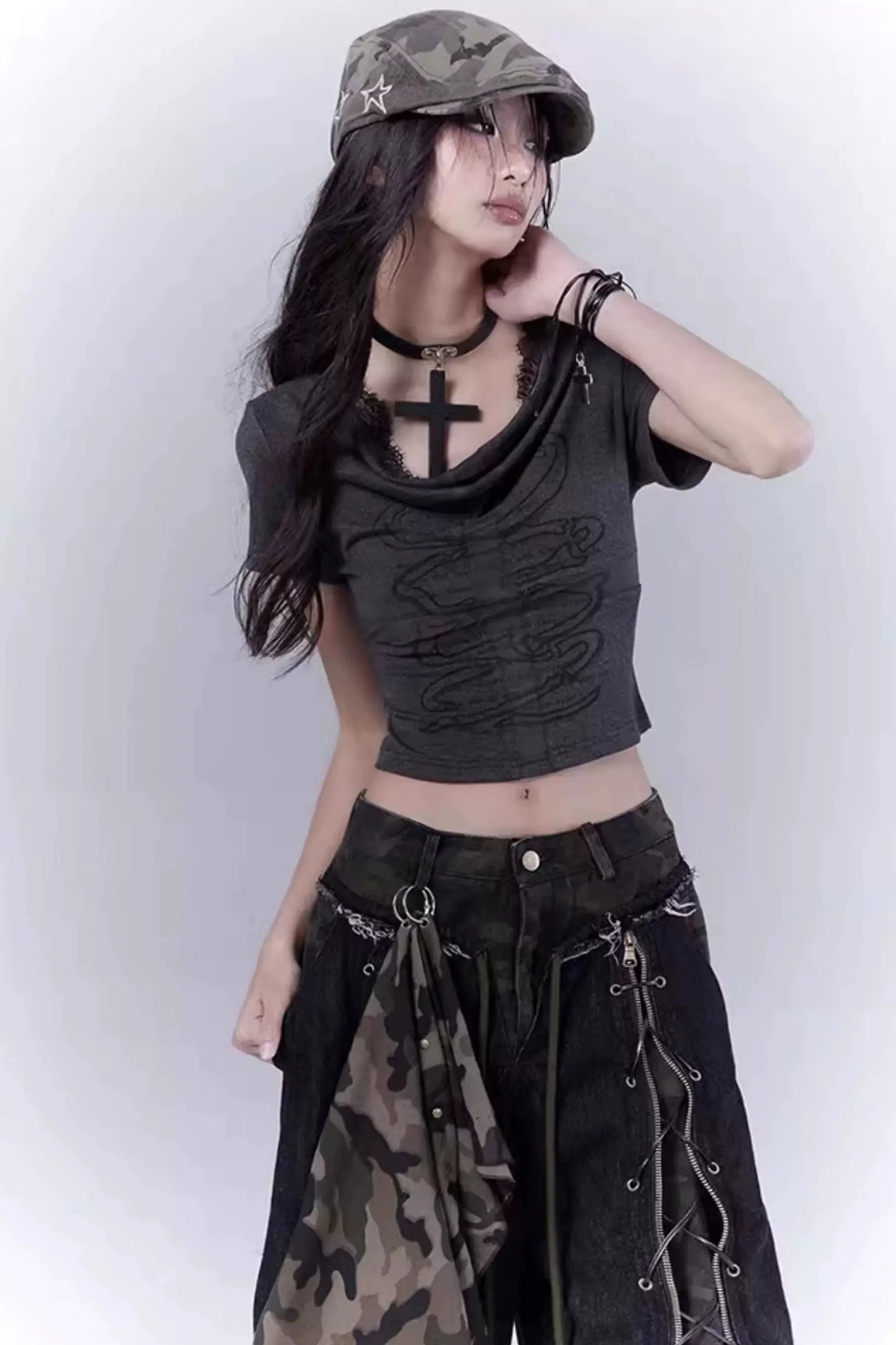 Dark Slim Lace Cross Top
