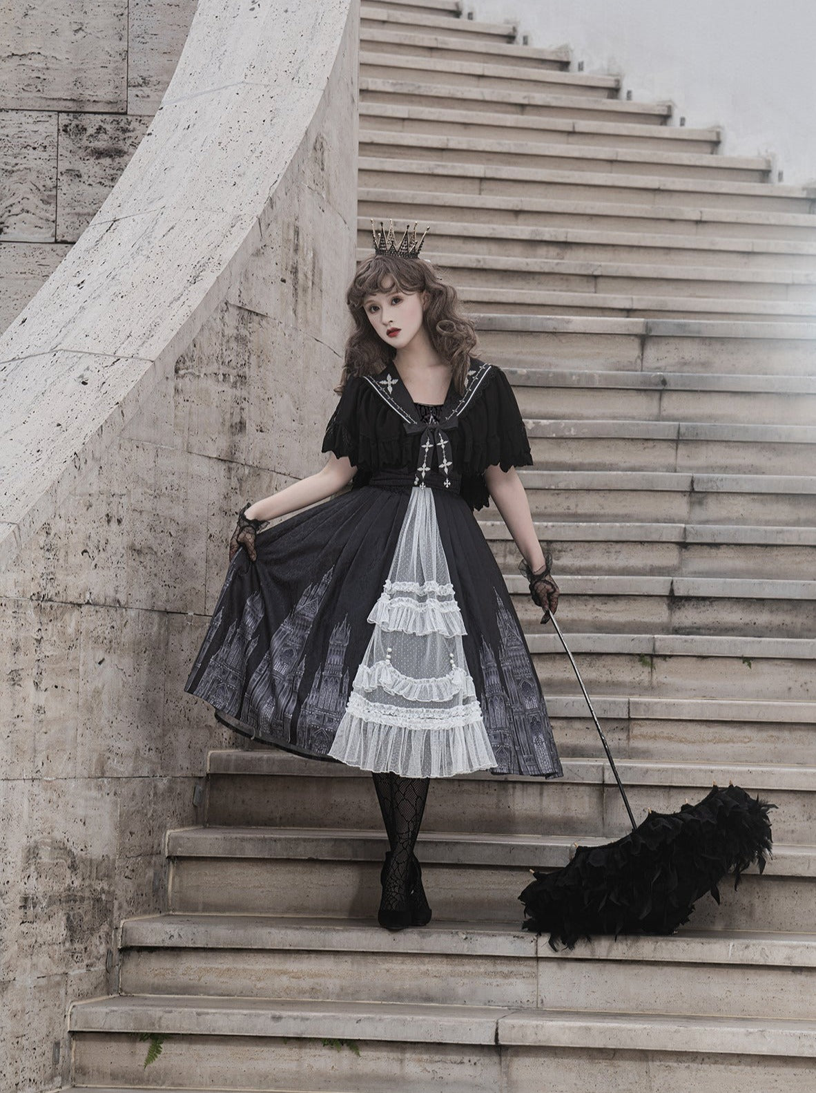 Gothic Suspender Skirt + Shawl