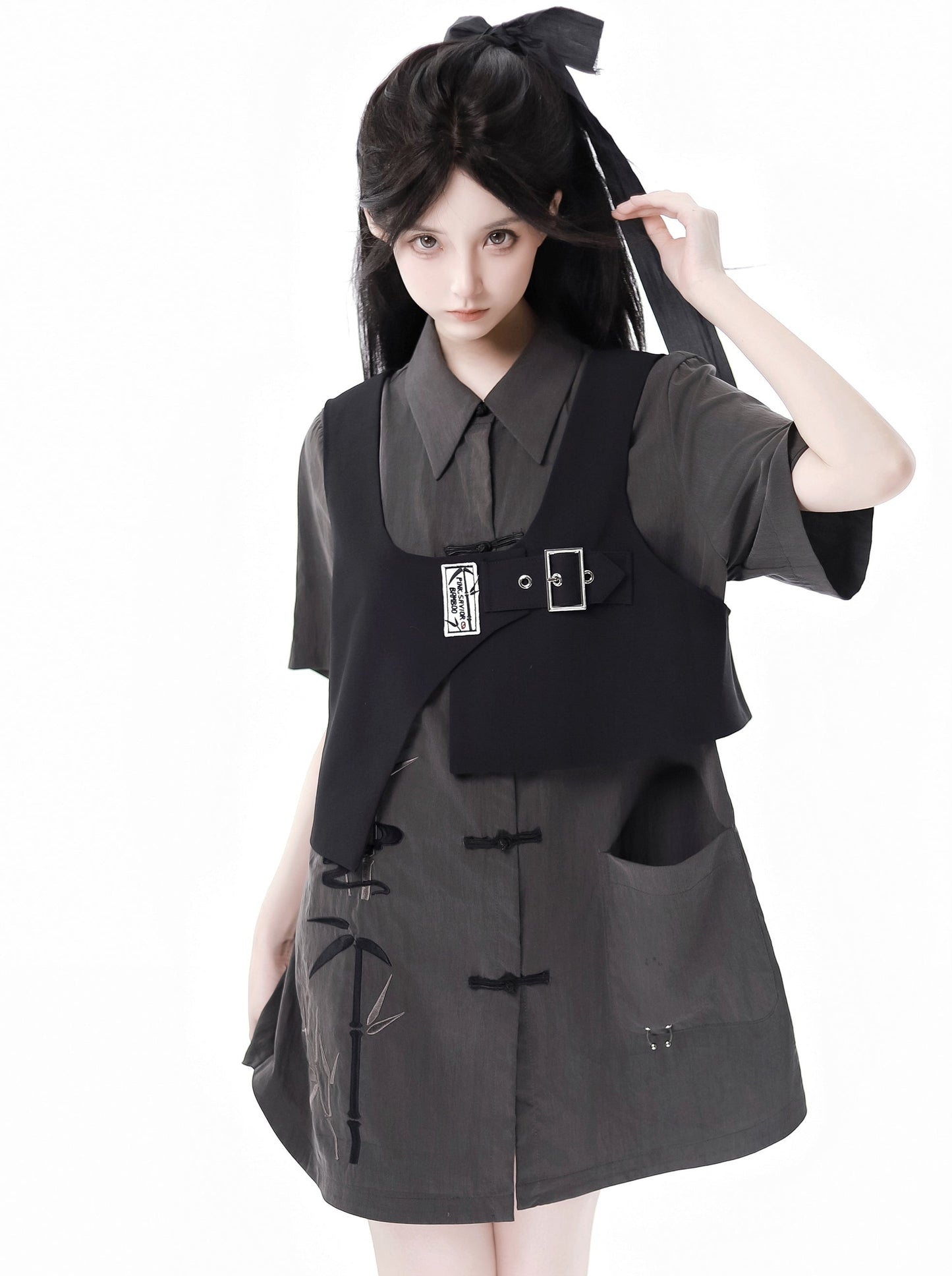 Cyber Chinese-style Mode Dress + Shirt + Girdle + Vest