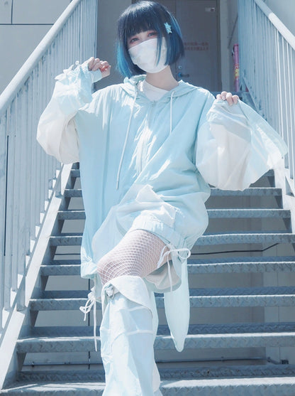 [angel Style] Aqua Angel Subculture Hooded Hoodie + Ribbon Shorts + Leg Warmers