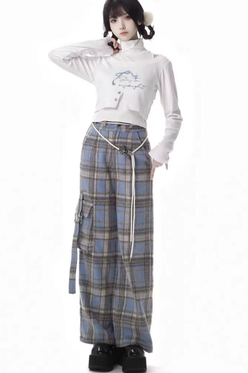 Starry Night Faux Fur Hoodie Plush Jacket Top Plaid Bottoms Set