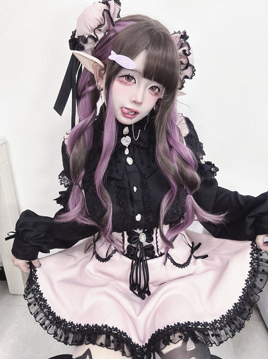 Ruffled Lace-up High Waist Suspender Skirt