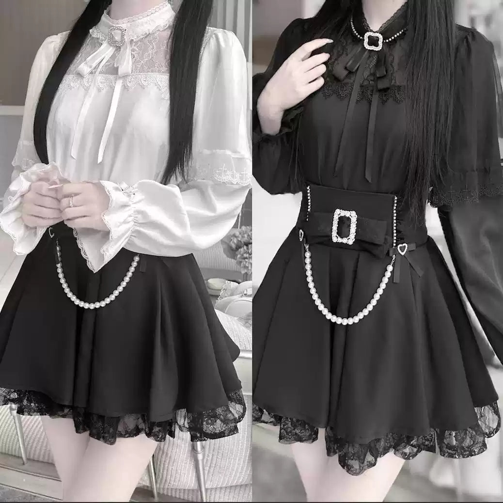 [pre-order] Mine Series Clear Lace Ribbon Top + Pearl Skirt Set