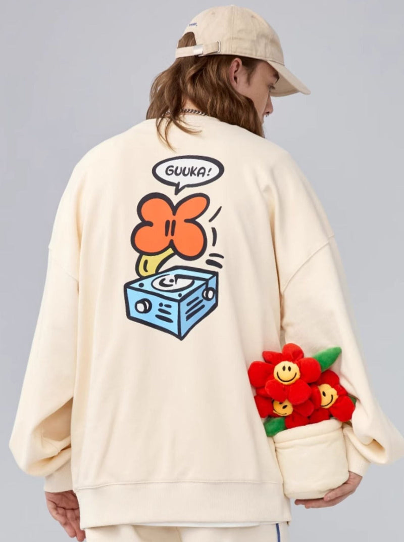 Cream Yellow Round Neck Sweatshirt + Side Design Pants