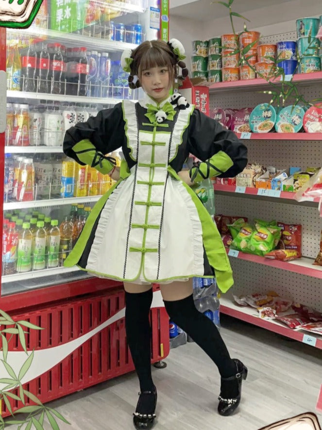 Chinese-style Red Panda Maid Lolita Dress + Accessories