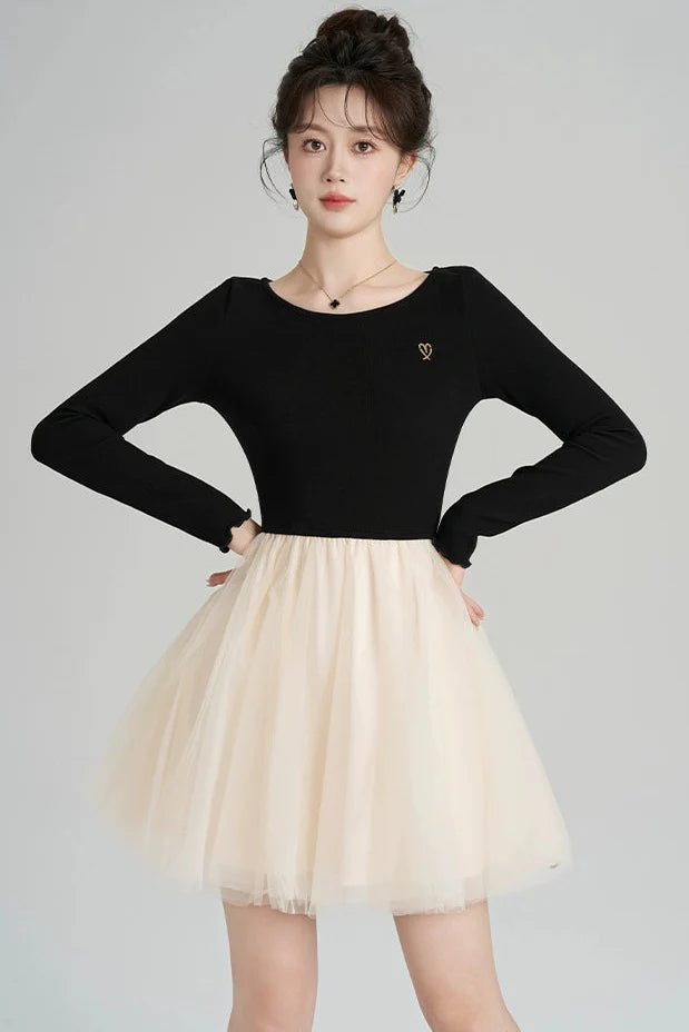 Patchwork Mesh French Dress