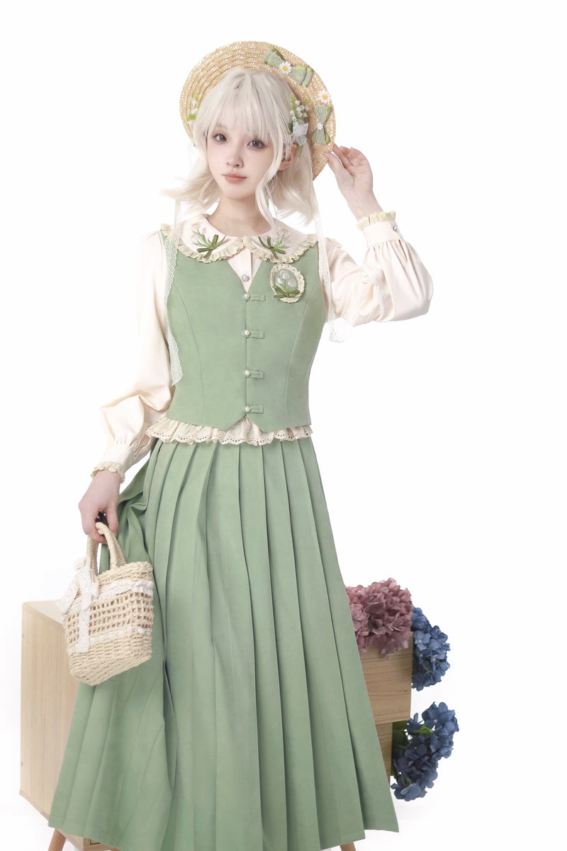 Chinese-style Pleated Skirt Set