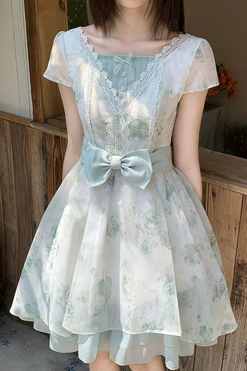 Tai Ming Green Jacquard Dress