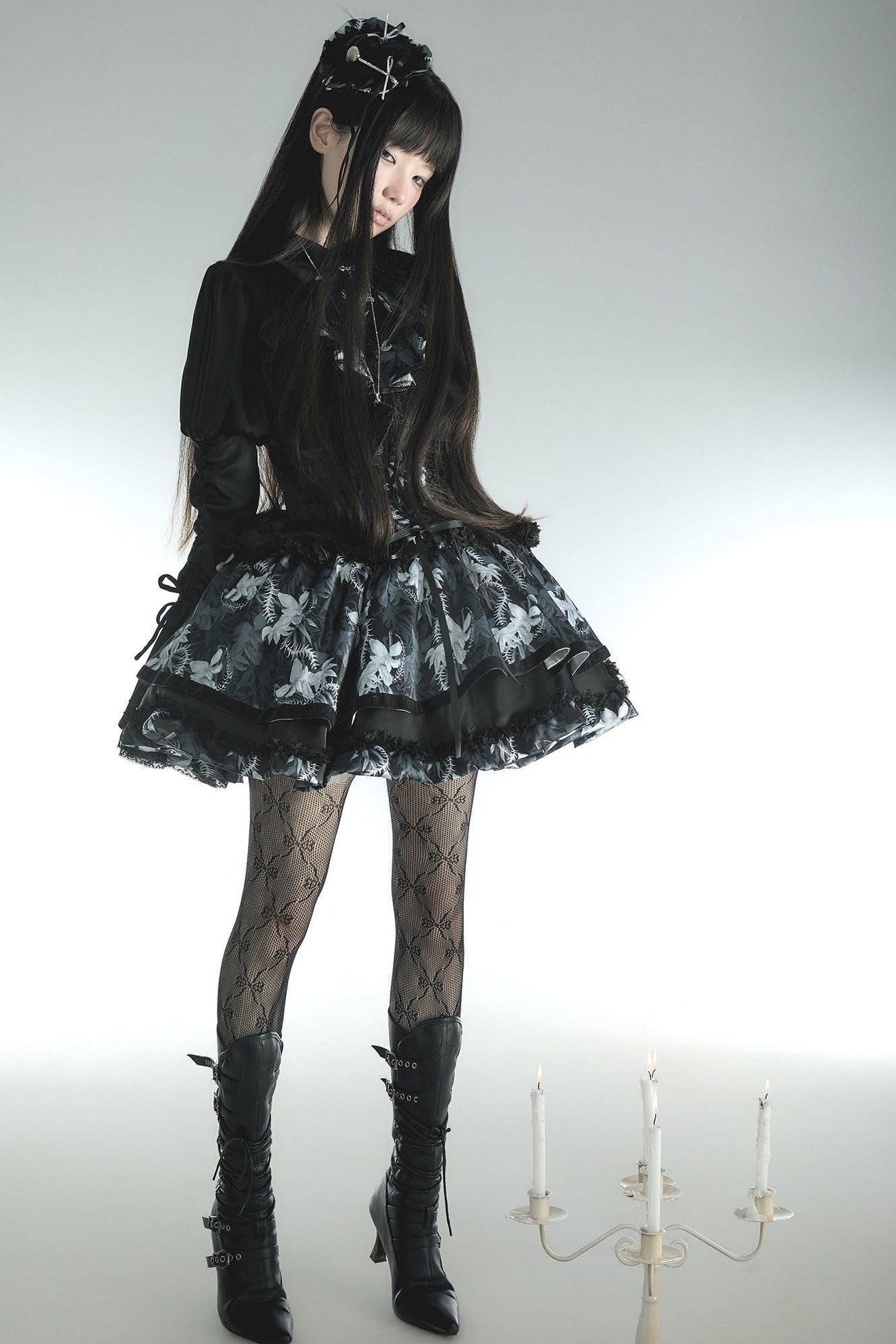 [pre-order Deadline: May 13] Bone Iris Gothic Black Ruffle Shirt + Corset Skirt + Accessories