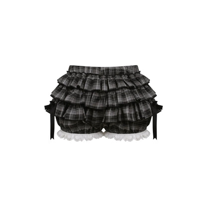 Black Cat Dot Camisole + Plaid Tiered Skirt