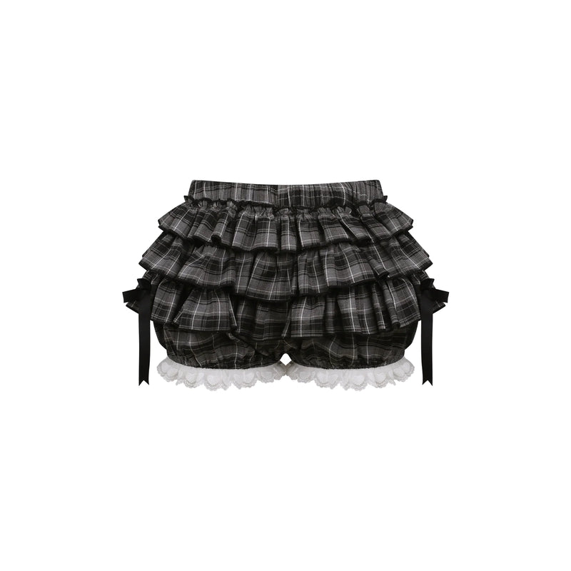 Black Cat Dot Camisole + Plaid Tiered Skirt