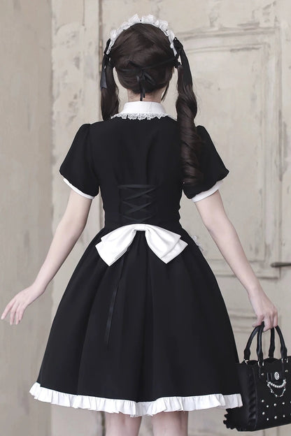 [pre-order Deadline: April 29] Black X White Gothic Lace Red Tie Collar Lolita Dress Type A/b