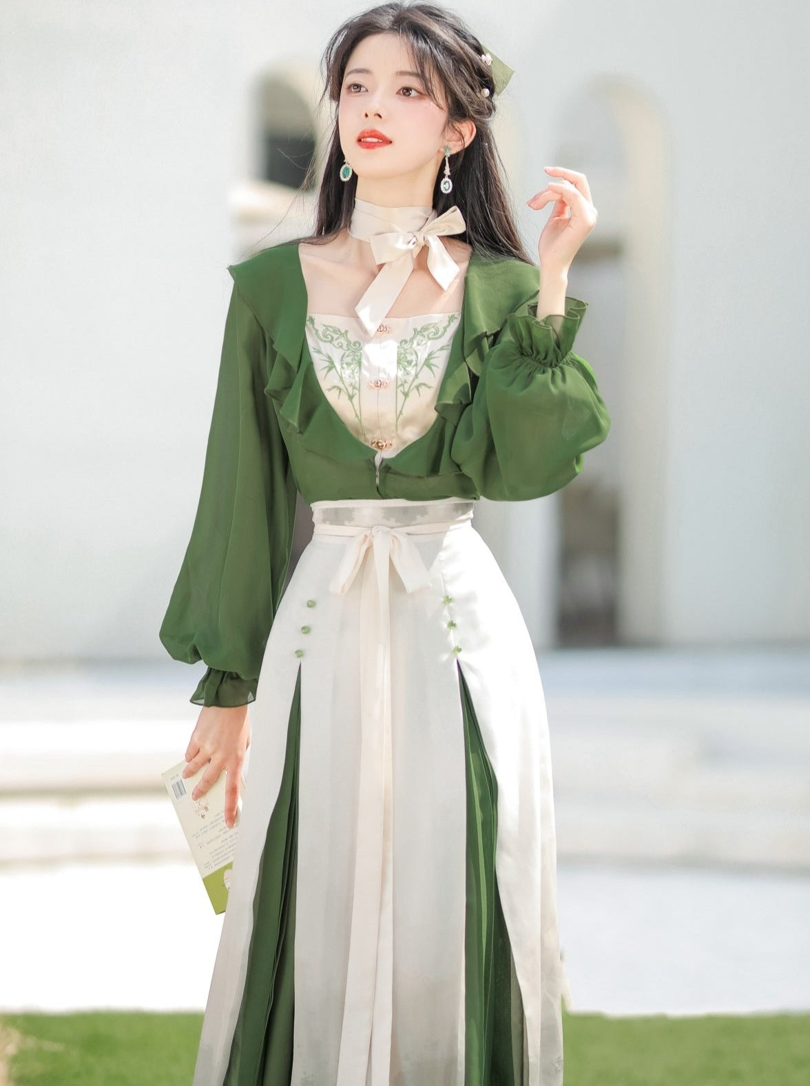 Lolita Chinese-style Top + Camisole + Long Skirt + Ribbon