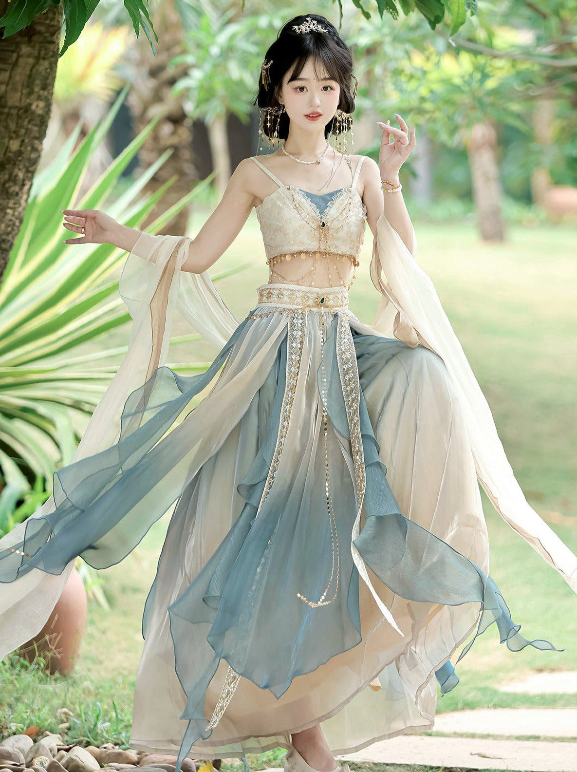 Arabian Night Chinese-style Exotic Top Skirt Veil Set